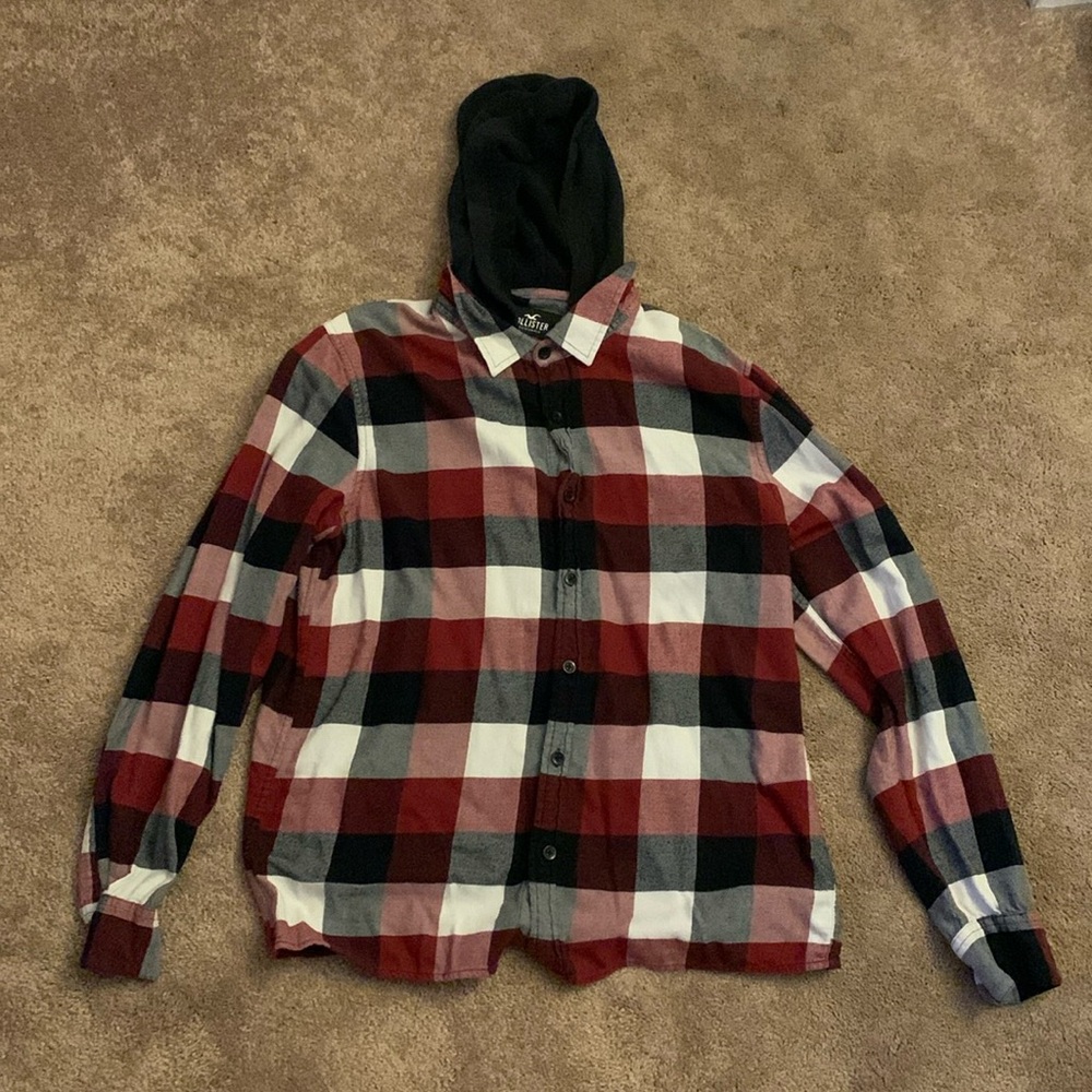 Hollister Men’s Sized Medium Red/Black Long Sleeve Hoodie Flannel